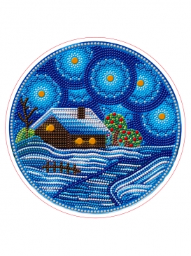 Алмазная мозайка YKH27 круглая 24см Зимний пейзаж с разными камнями Рыжий Кот - Магнитогорск 