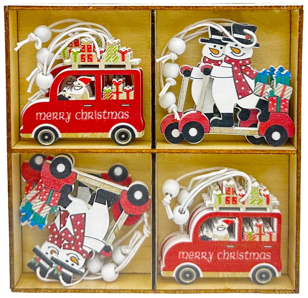 Новогодний набор деревянных игрушек на ёлку 5425541 Снеговик на самокате 12 шт - Томск 