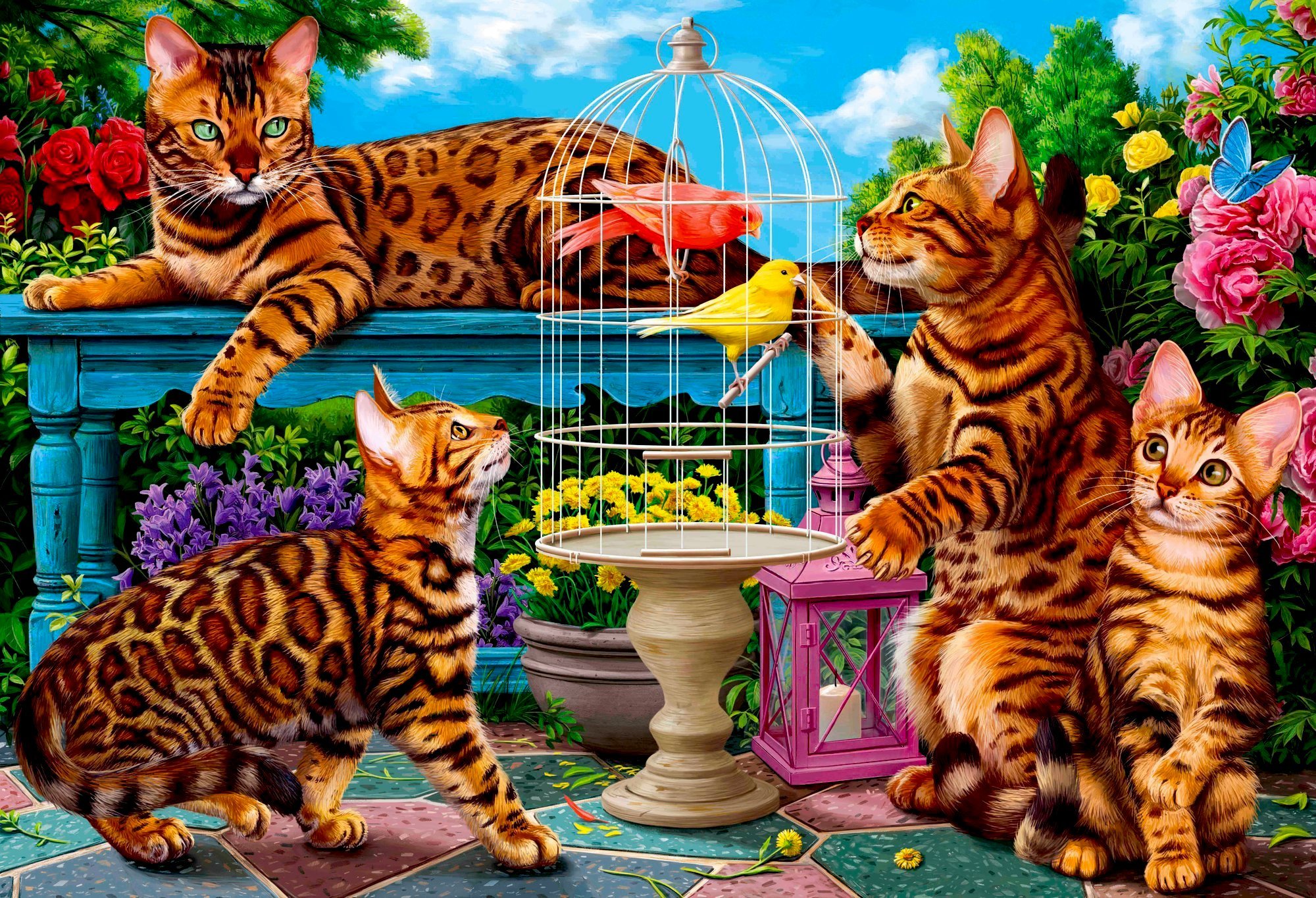 Алмазная раскраска Бенгальские коты в саду АСК027 по номерам с подрамником Рыжий кот - Омск 