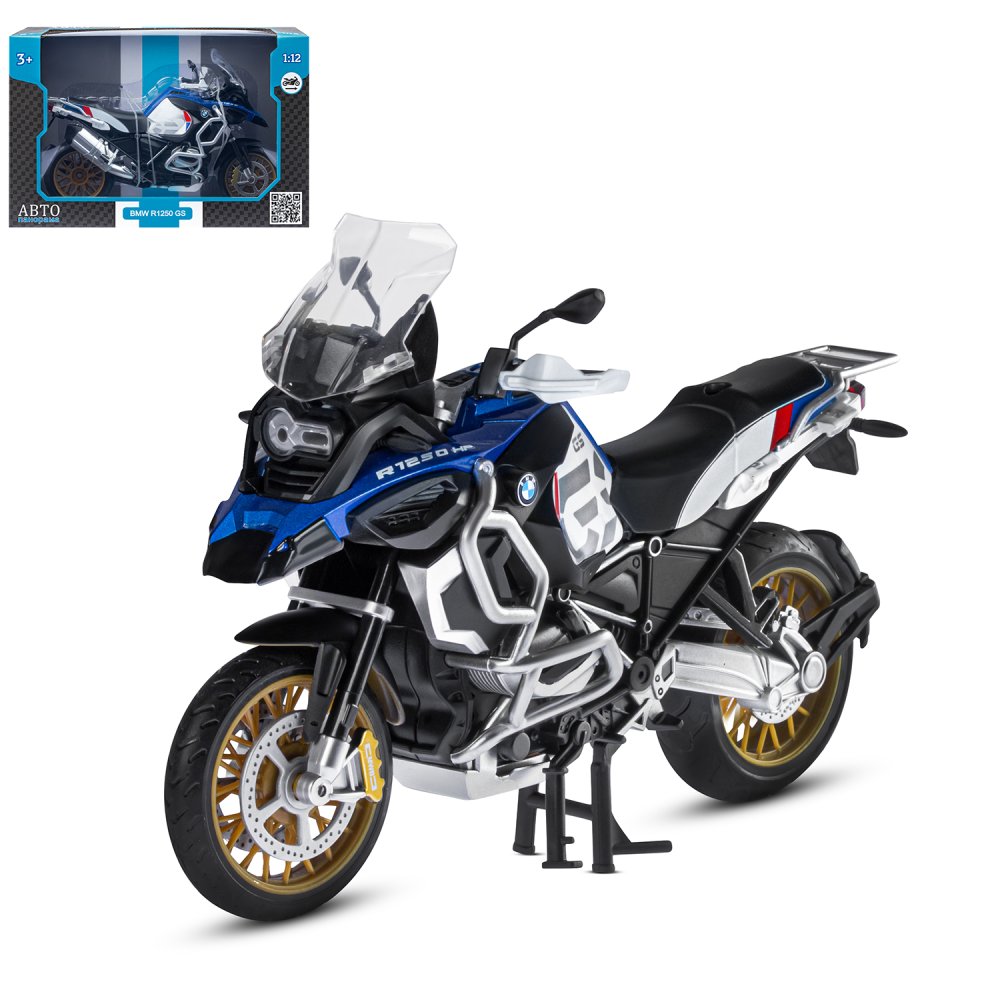 Мотоцикл JB1251616 BMW R1250 GS Adventure серо-голубой свет звук металл 1:12 ТМ Автопанорама - Самара 