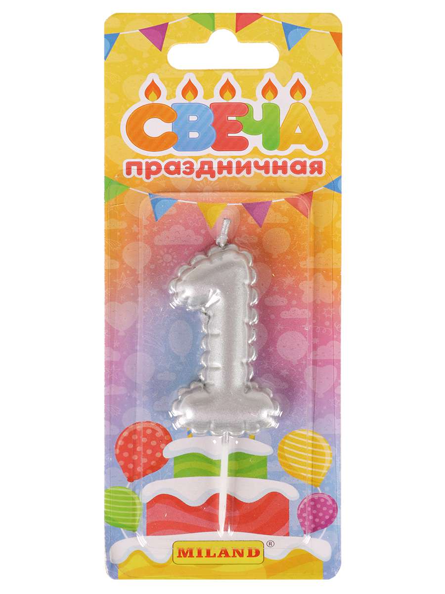 Свеча для торта С-7259 Цифра 1 Воздушный шарик серебро Миленд - Самара 