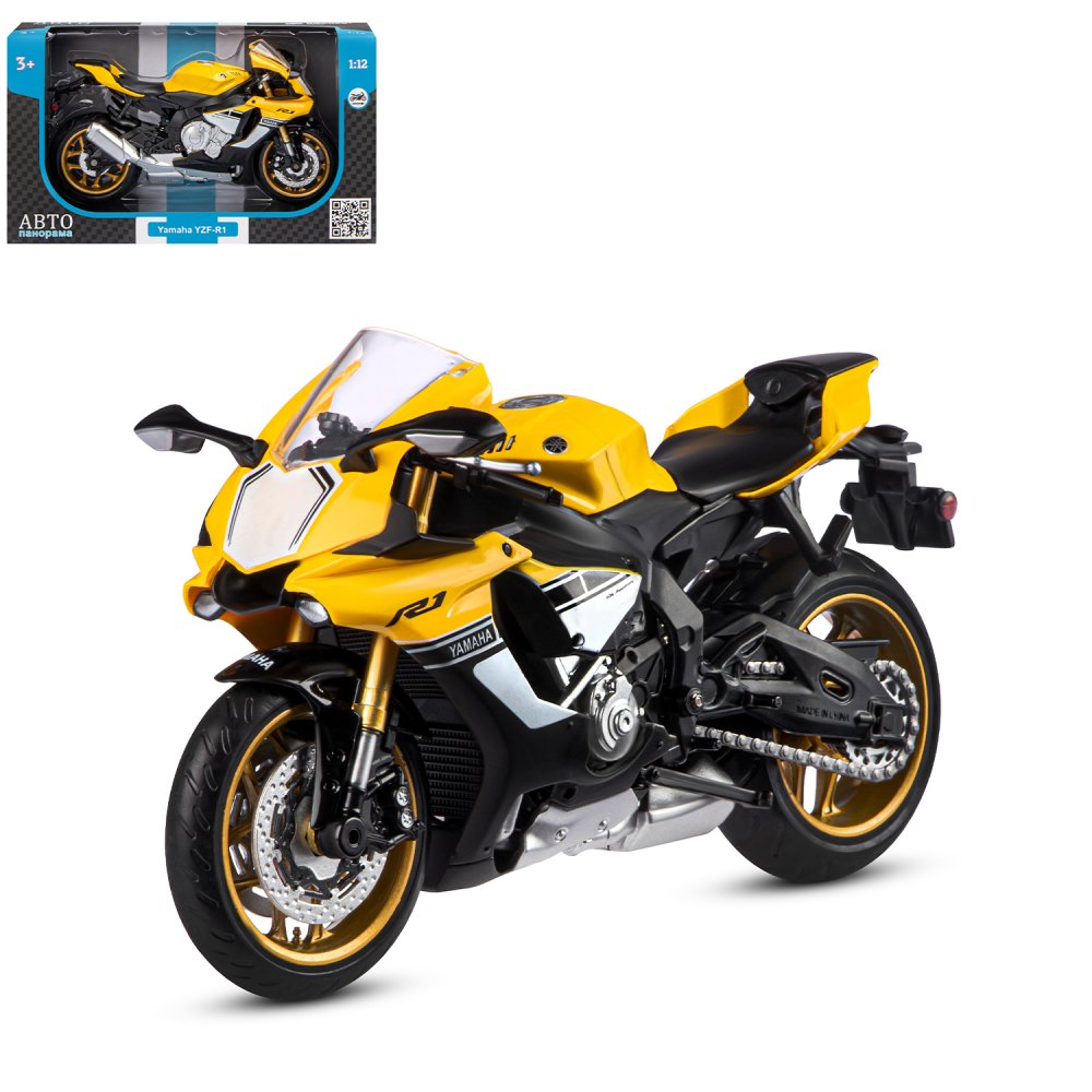 Мотоцикл JB1251602 YAMAHA YZF-R1 желтый свет звук металл 1:12 ТМ Автопанорама - Набережные Челны 