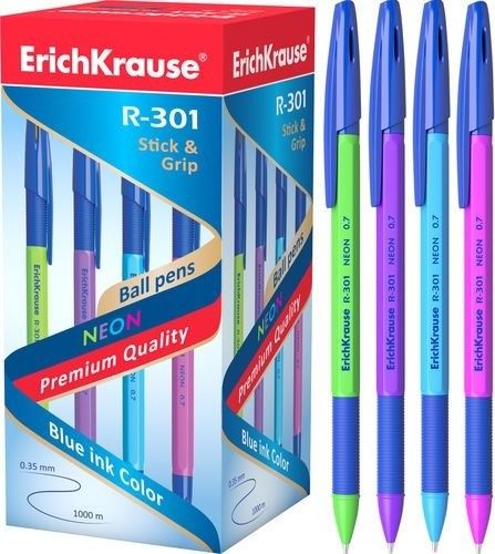 Ручка R-301 шариковая синяя 42751 "NEON" 0. 7 Stick&Grip Erich Krause 170148