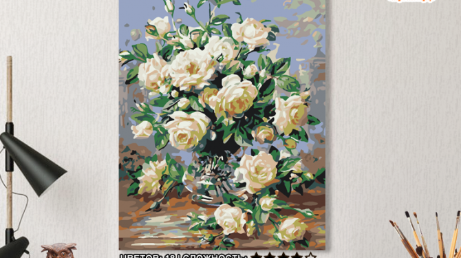 Картина Белые розы рисование по номерам 50*40см КН5040149 - Челябинск 