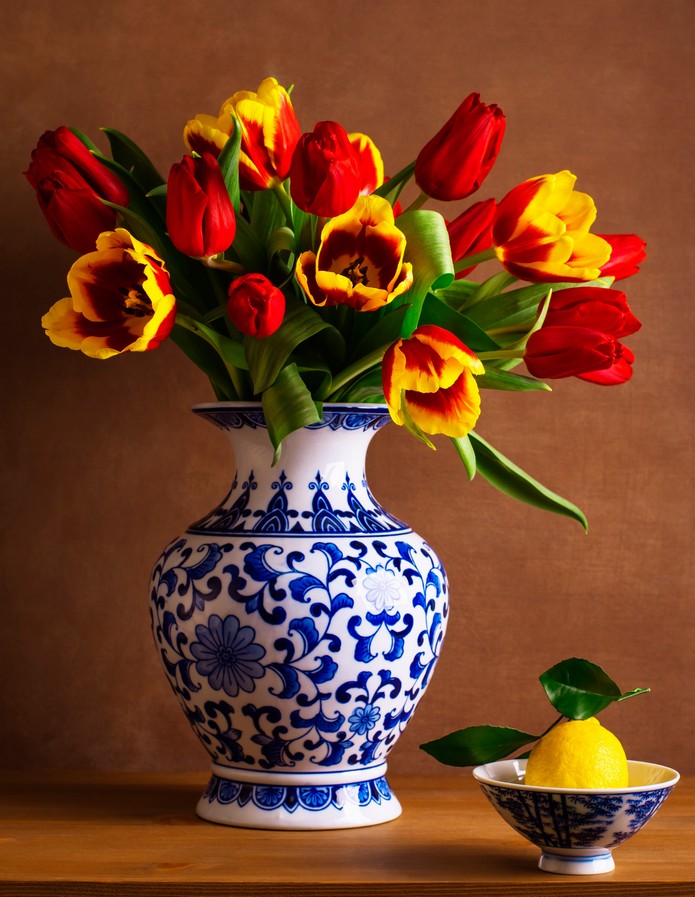 Холст по номерам ХК-6267 Натюрморт с тюльпанами и лимоном 20цв 30х40см Палитра Рыжий кот - Орск 