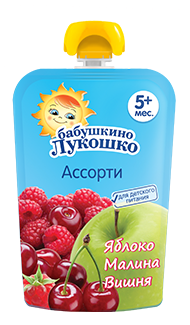 Пюре п.90 яблоко с малиной и вишней без сахара 5+ в мягкой упаковке Б. ЛУКОШКО - Йошкар-Ола 