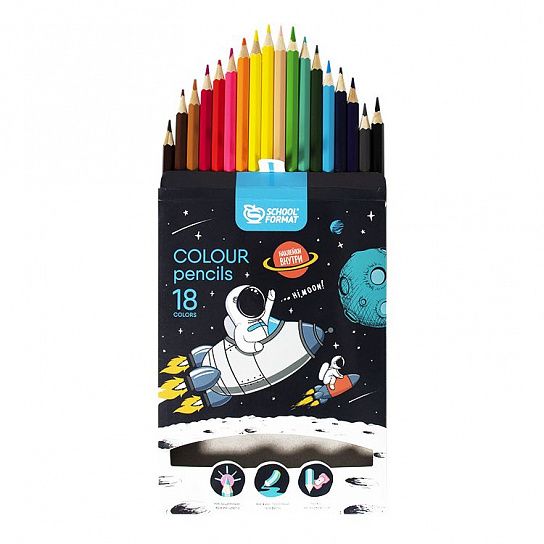 Набор цветных карандашей 18цв КЦ18-СА Space Adventure шестигранные Schoolformat - Орск 