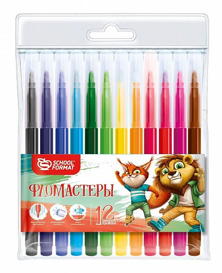 Фломастеры 12цв ФЛ12-ВЗВ Веселые зверята Schoolformat - Набережные Челны 