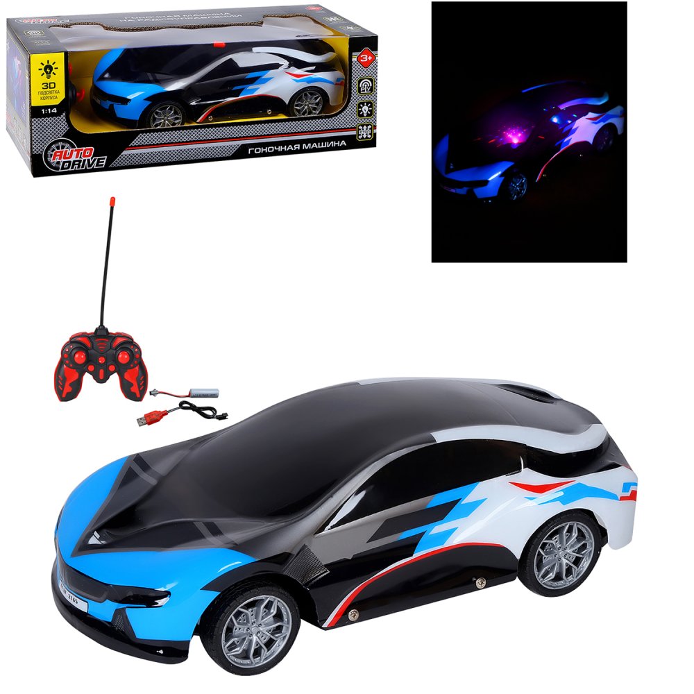 Машина JB1168406 на радиоуправлении аккум 3D подсветка М1:14 голубой 4 канала TM Autodrive - Елабуга 