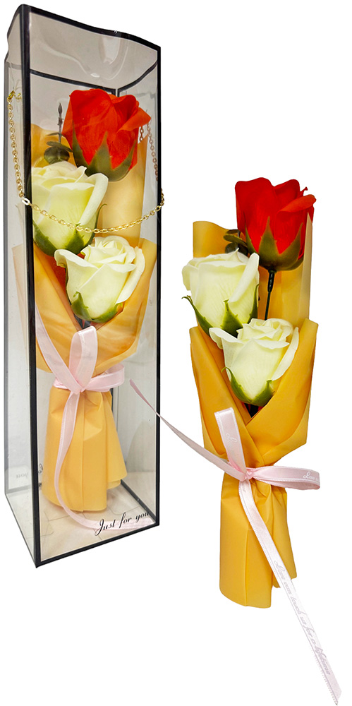 Букет роз в прозрачной коробке 5725273 c цепочкой 6 шт в ассортименте - Саратов 