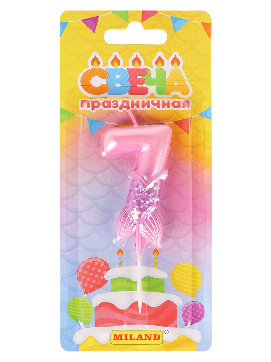 Свеча для торта С-7245 Цифра 7 Русалка розовая Миленд - Санкт-Петербург 