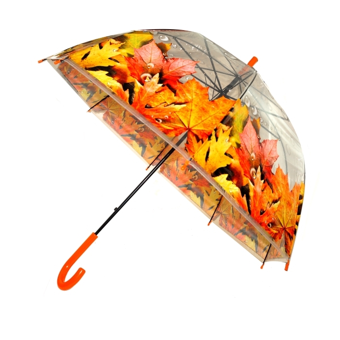 Зонт YS07-6 прозрачный Осенние листья 60см купольный ПВХ в пакете Рыжий кот - Уфа 