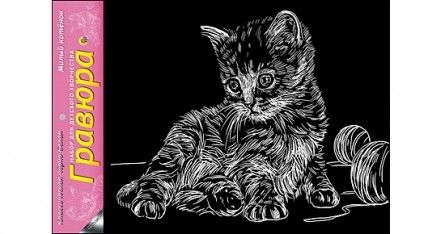 Гравюра г-4843 "Милый котенок" с ручкой А4 черно-белая Рыжий кот - Уфа 