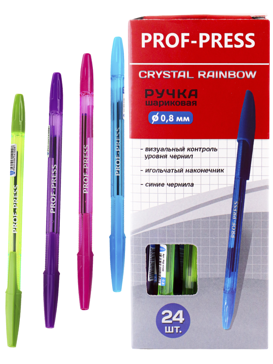 Ручка шариковая РШ-4100 синяя Crystal Rainbow 1/24 Проф-Пресс - Москва 