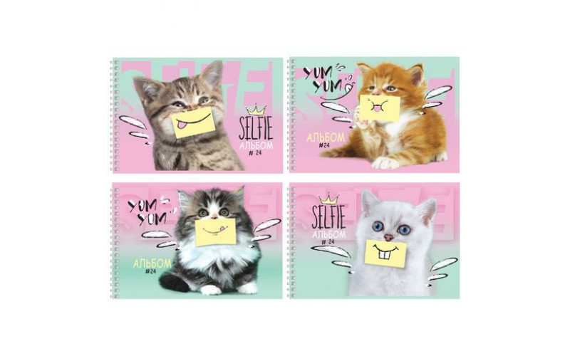 Альбом для рисования АР4гр24 9127 Cats Selfie 24л на гребне