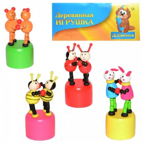 Игрушка 1230408 деревянная "Животные" дергунчик 9,5см 1/12 - Томск 