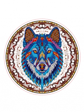 Алмазная мозайка YKH32 круглая 24см Яркий волк с разными камнями Рыжий Кот - Саранск 