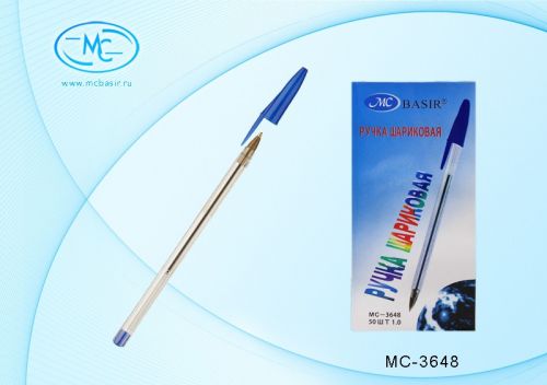 Ручка МС-3648 синяя, прозрачный корпус - Магнитогорск 