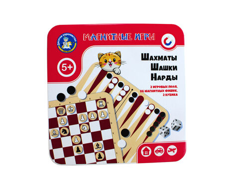 Игра 04302 Шахматы, шашки, нарды магнитные в жестяной коробочке ТМ Десятое Королевство - Киров 