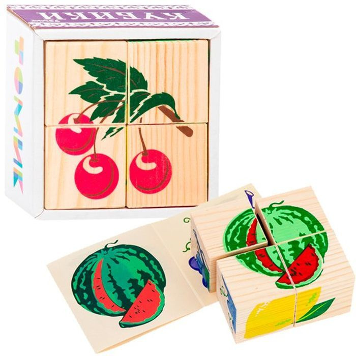 Кубики деревянные 3333-2 Фрукты и ягоды 4шт Томик - Омск 