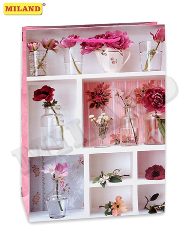 Пакет подарочный ПП-9697 "Розовые пакеты и цветы" 22*31*10см  Миленд - Саранск 