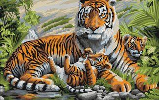 Картина "Тигриная семья" рисование по номерам 50*40см КН5040043 - Альметьевск 