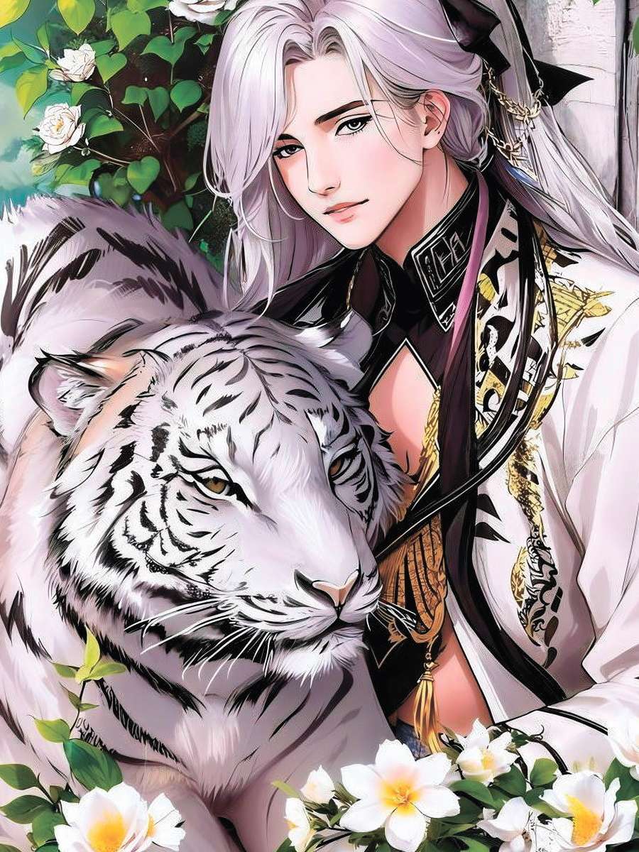Холст с красками Х-8543 Белый тигр и его хозяин 30*40см по номерам Рыжий кот - Набережные Челны 