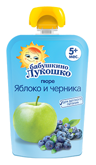Пюре п.90 яблоко и черника без сахара 5+ в мягкой упаковке Б.6 ЛУКОШКО - Йошкар-Ола 