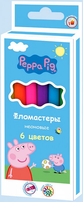 Фломастеры неон 6 цветов 32053 "Peppa Pig" Росмэн - Уральск 