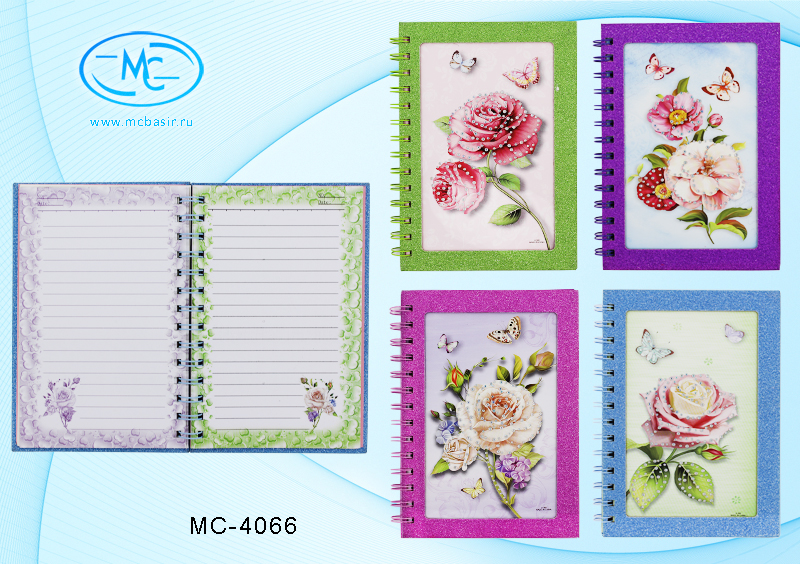 Блокнот МС-4066 детский Цветы с блестками и стразами