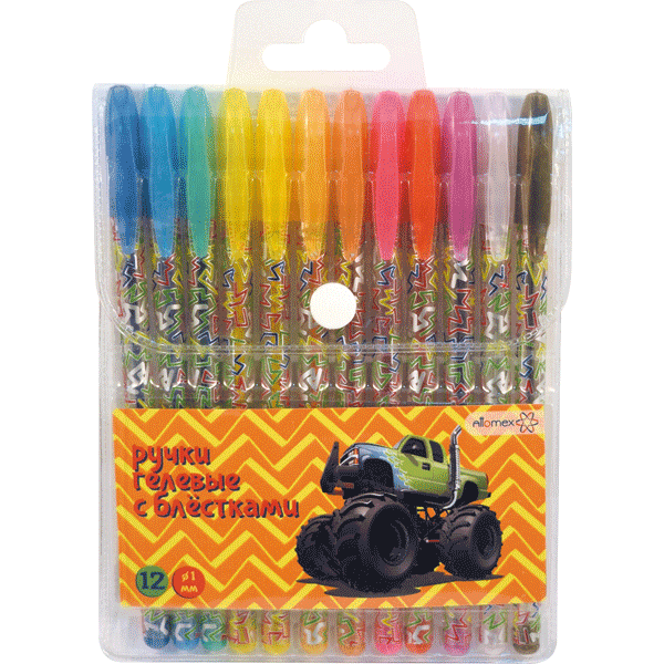 Ручка гелевая 5051653 Attomex Monster Truck набор 12 цветов с блестками 1мм - Альметьевск 