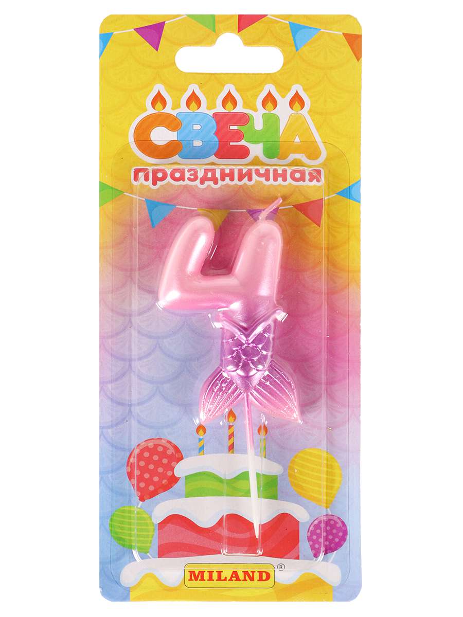 Свеча для торта С-7242 Цифра 4 Русалка розовая Миленд - Уральск 