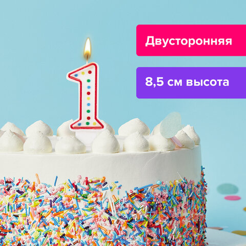 Свеча-цифра для торта 1 двусторонняя 591394 с конфетти 8,5см Золотая сказка - Санкт-Петербург 