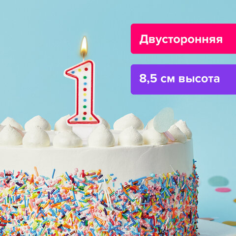 Свеча-цифра для торта 1 двусторонняя 591394 с конфетти 8,5см Золотая сказка - Заинск 