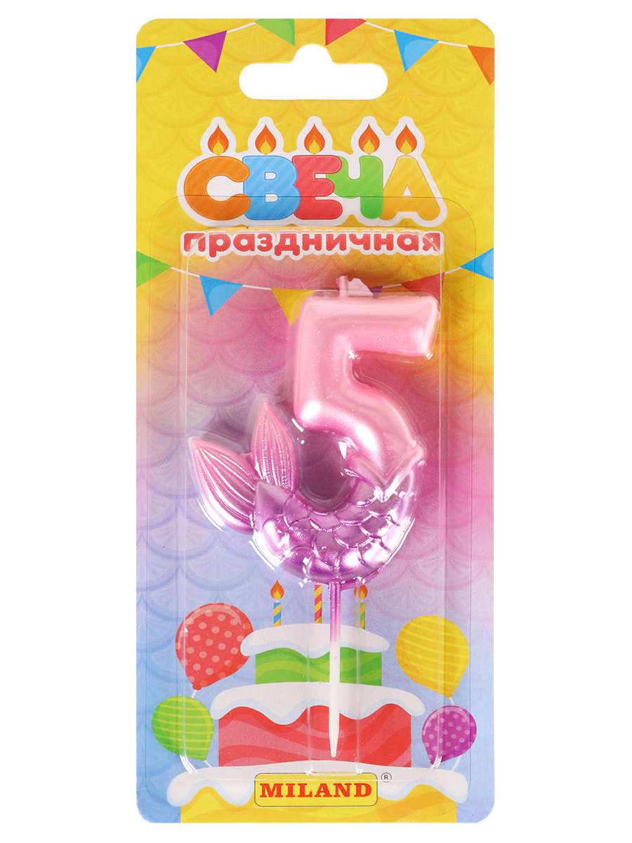 Свеча для торта С-7243 Цифра 5 Русалка розовая Миленд - Казань 