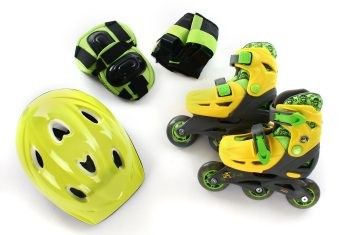Набор 64541 роликовые коньки, шлем, защита р.27-29 желто-зеленые ни - Чебоксары 