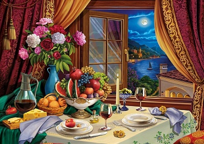 Холст по номерам ХК-5470 с красками Романтический ужин при полной луне 40х50см - Ульяновск 