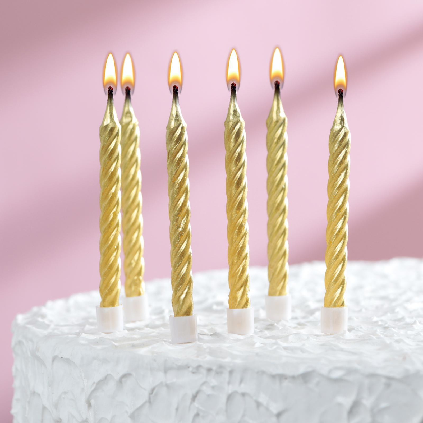 Свечи в торт 1670293 с подставками золотые набор 6 штук средние - Альметьевск 