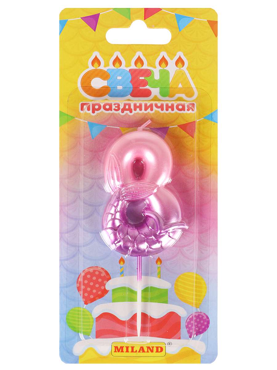 Свеча для торта С-7246 Цифра 8 Русалка розовая Миленд - Москва 