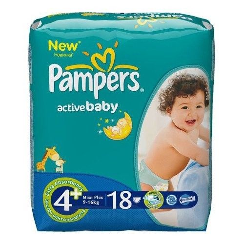 PAMPERS Подгузники Active Baby-Dry Maxi Plus (9-16 кг) Стандартная Упаковка 18 10% - Альметьевск 
