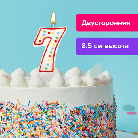 Свеча-цифра для торта 7 двусторонняя 591400 с конфетти 8,5см Золотая сказка - Ульяновск 