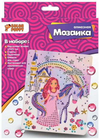 Алмазная мозаика 70018 Принцесса с единорогом 17*21см ТМ Color Puppy - Уральск 