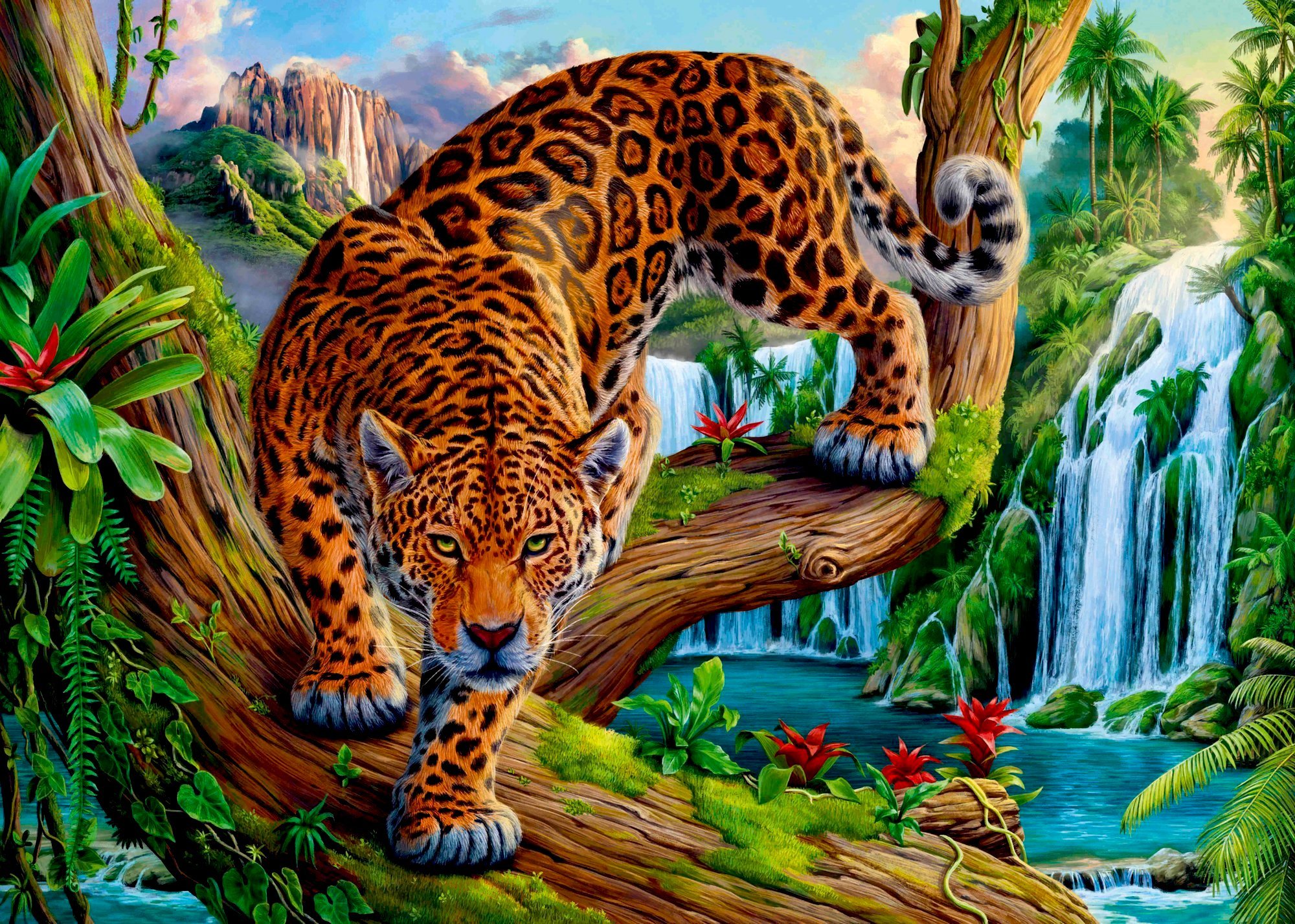 Алмазная раскраска Леопард на дереве АСК032 по номерам 40х50см с подрамником Рыжий кот - Самара 