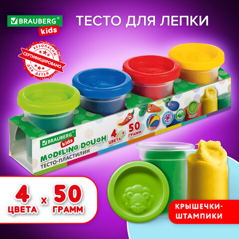 Пластилин-тесто для лепки 106714 яркие цвета 4цв 200гр Brauberg Kids - Елабуга 