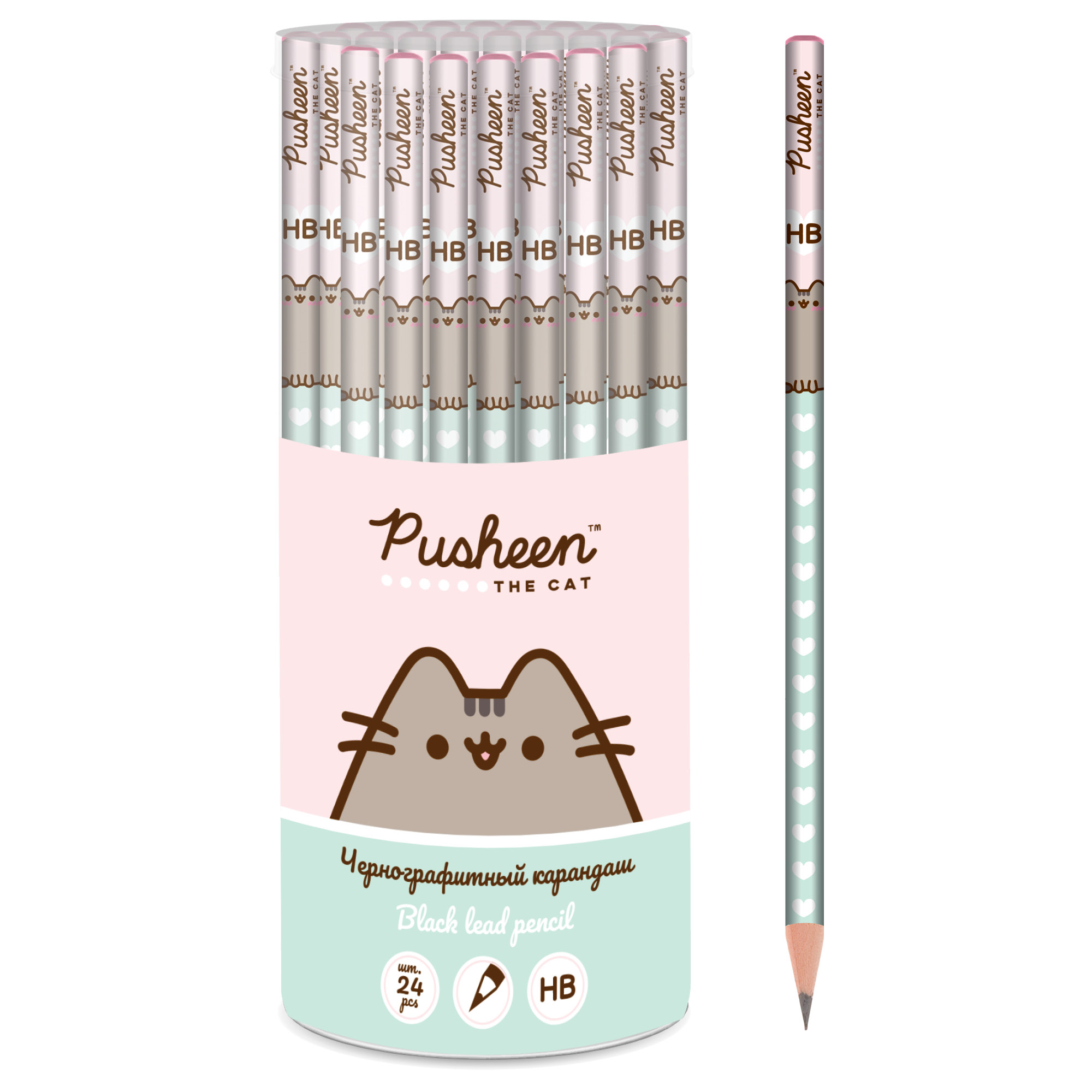 Карандаш чернографитный PUKB-US1-102-PVC24 заточенный в тубусе Pusheen - Челябинск 