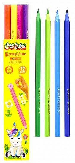 Набор 12цв карандашей КПКМ12-Ц Цветочки трехгранные пластик в тубусе Каляка-Маляка - Уфа 