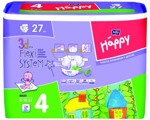 Подгузники для детей bella baby Happy Maxi по 27 шт  - Омск 