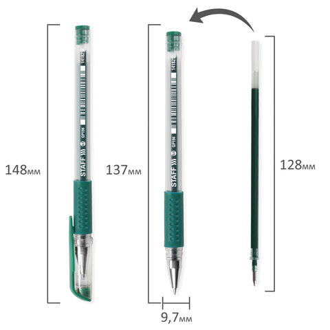 Ручка гелевая 141825 зеленая GP-194 с грипом узел 0,5мм линия письма 0,35мм Staff Everyday - Тамбов 