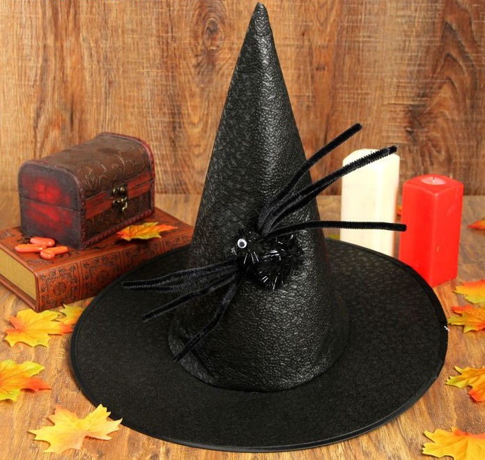 Шляпа карнавальная 2266423 Конус с пауком черная - Оренбург 
