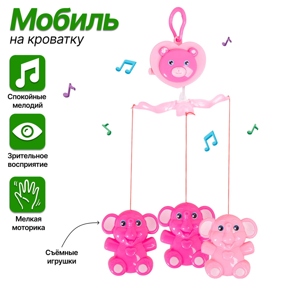 Подвеска с игрушками 689-25А на мобиль Слоники в коробке - Тамбов 